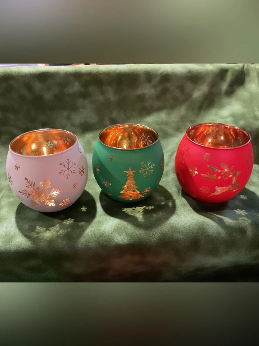 Christmas Votive Candle Holder Set of 6, Red Green White Glass NWT